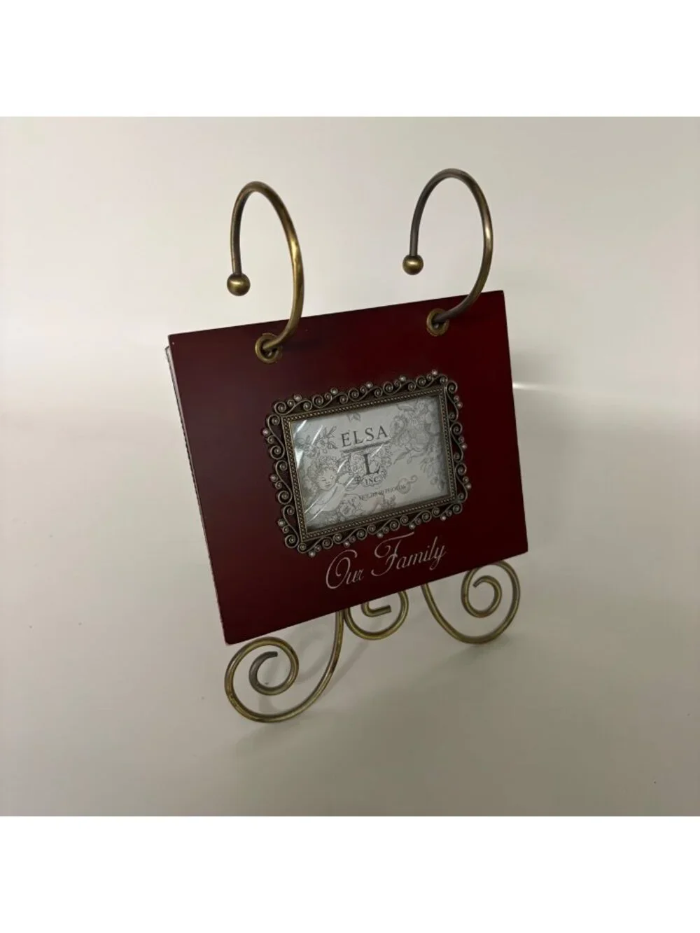 Elsal Inc Maroon Gold Ornate Standing Photo Frame Our Family 4x6 Photos NEW